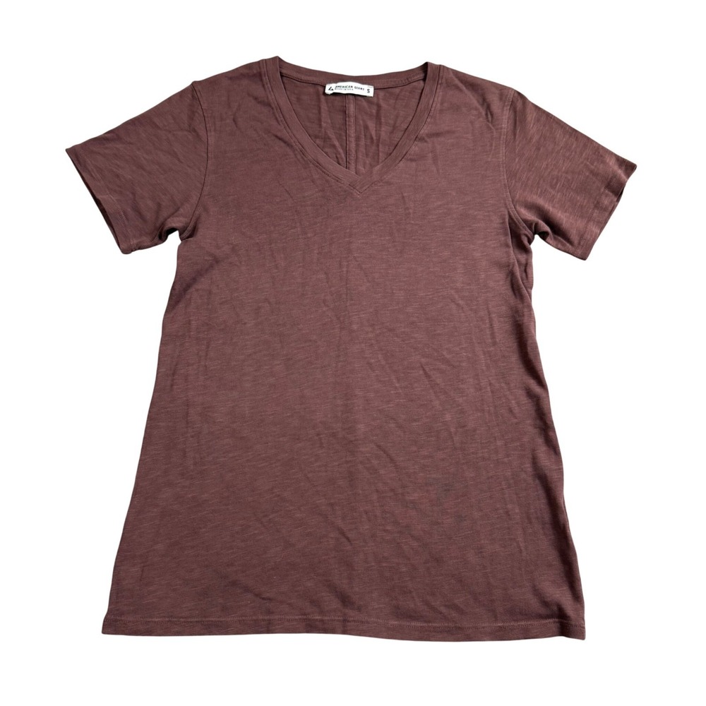 American Giant Premium Slub V-Neck Tee Mens Small Brown Supima Cotton USA Made